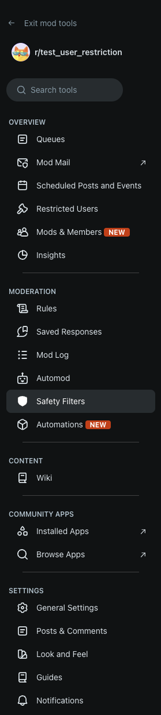 Mod tools sidebar